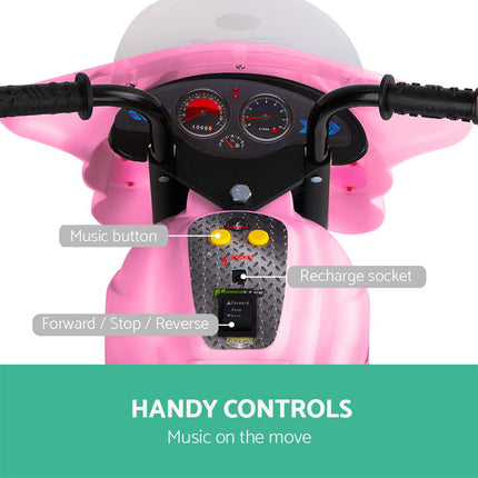 Rigo Kids Electric Ride On Police Motorcycle Motorbike 6V Battery Pink 6