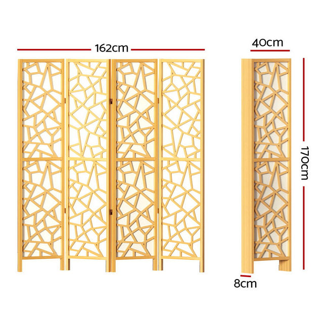 Artiss 4 Panel Room Divider Screen 162x170cm Clover Natural 2