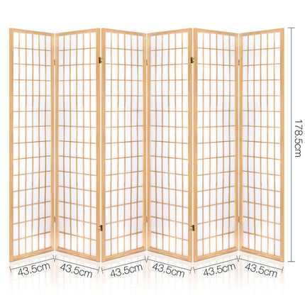 Artiss 6 Panel Room Divider Screen 261x179cm Natural 2