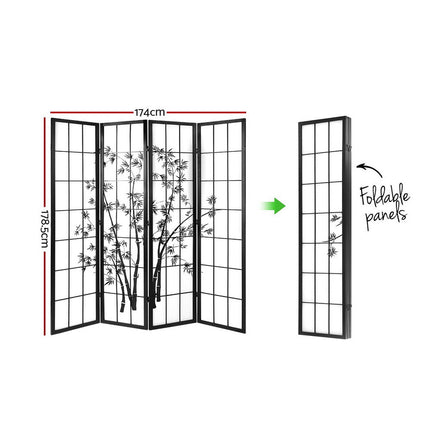 Artiss 4 Panel Room Divider Screen 174x179cm Bamboo Black White 2