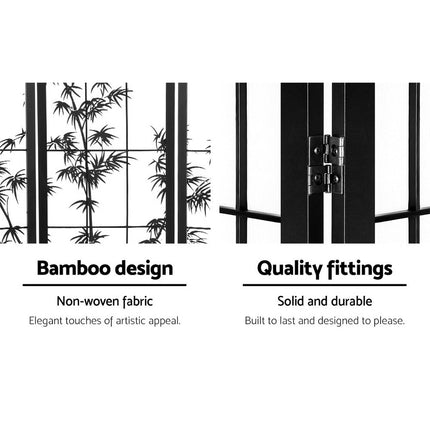 Artiss 4 Panel Room Divider Screen 174x179cm Bamboo Black White 3