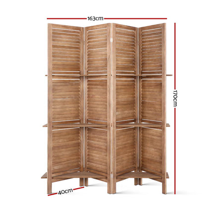 Artiss 4 Panel Room Divider Screen 163x170cm Shelf Oak 2