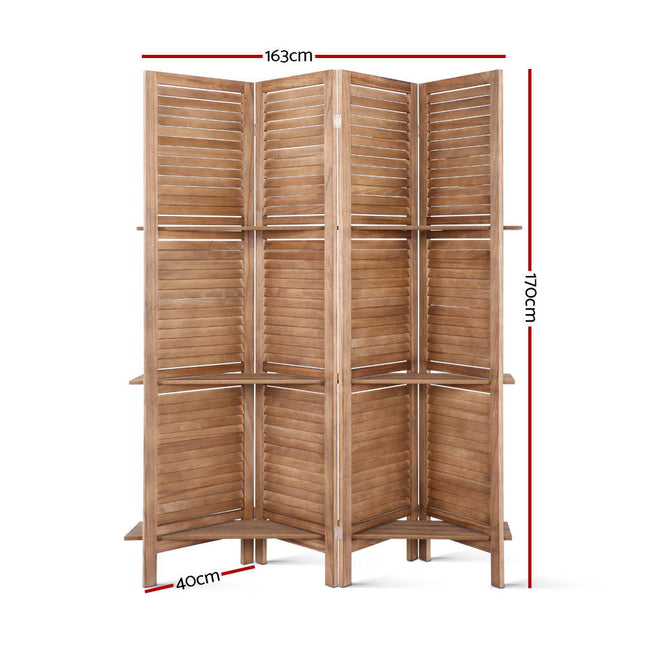 Artiss 4 Panel Room Divider Screen 163x170cm Shelf Oak 2
