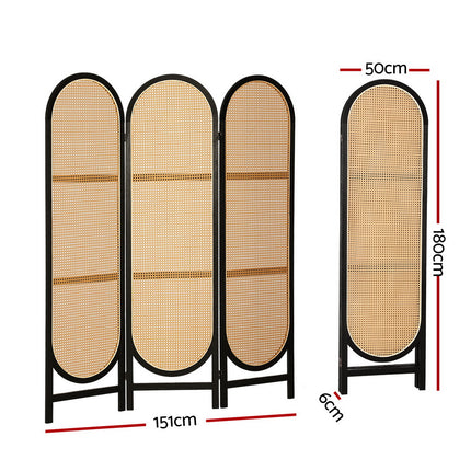 Artiss 3 Panel Room Divider Screen 151x180cm Rattan Brown 2