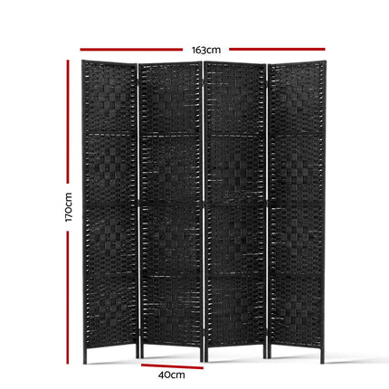 Artiss 4 Panel Room Divider Screen 163x170cm Woven Black 2