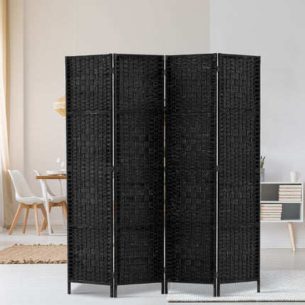 Artiss 4 Panel Room Divider Screen 163x170cm Woven Black 7