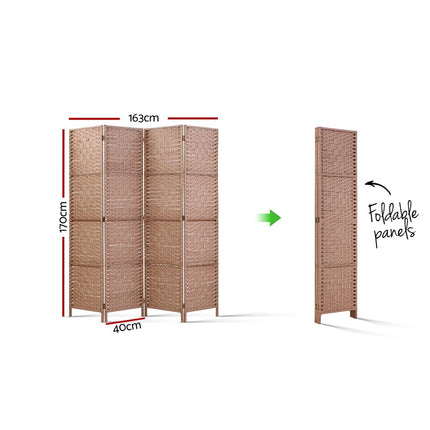 Artiss 4 Panel Room Divider Screen 163x170cm Woven Natural 2