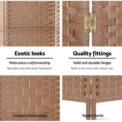 Artiss 4 Panel Room Divider Screen 163x170cm Woven Natural 3