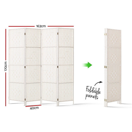 Artiss 4 Panel Room Divider Screen 163x170cm Woven White 2