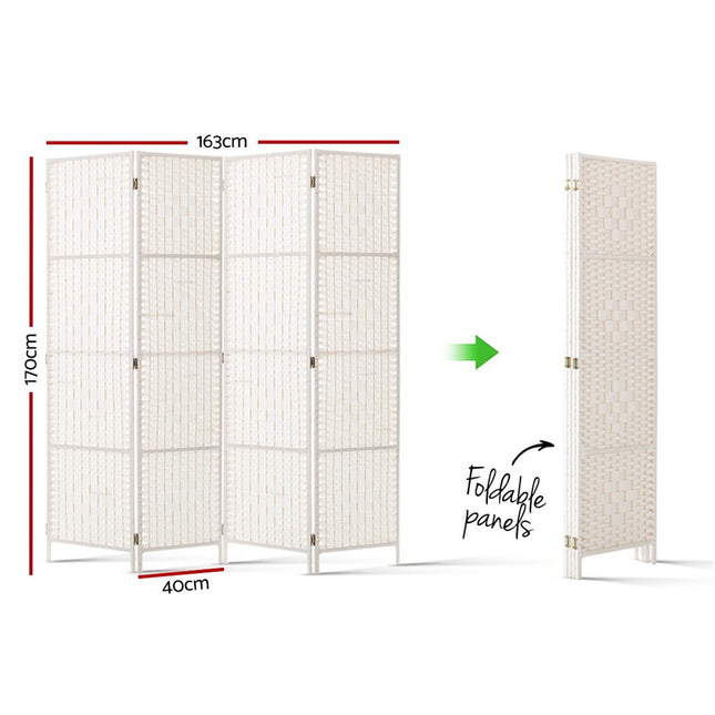 Artiss 4 Panel Room Divider Screen 163x170cm Woven White 2