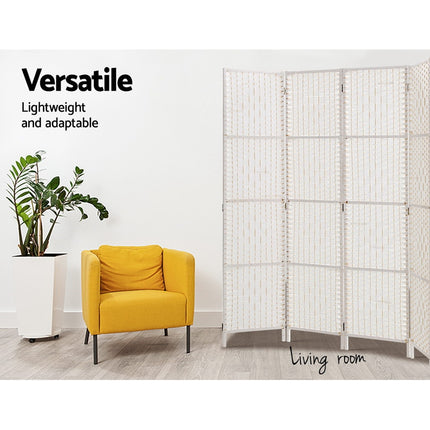 Artiss 4 Panel Room Divider Screen 163x170cm Woven White 4