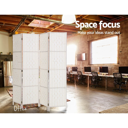 Artiss 4 Panel Room Divider Screen 163x170cm Woven White 5
