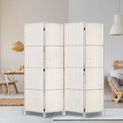 Artiss 4 Panel Room Divider Screen 163x170cm Woven White 7