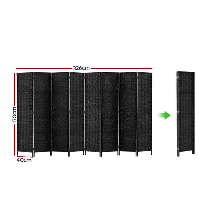 Artiss 8 Panel Room Divider Screen 326x170cm Woven Black 2