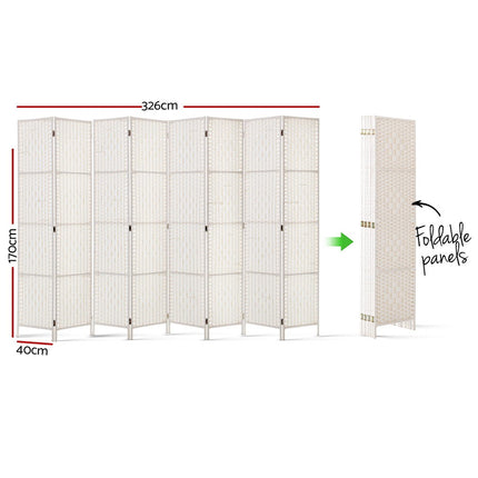 Artiss 8 Panel Room Divider Screen 326x170cm Woven White 2