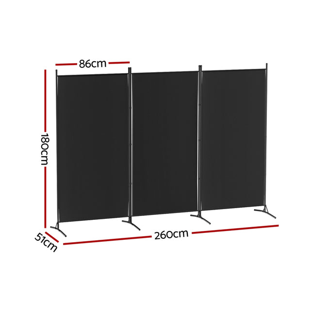 Artiss 3 Panel Room Divider Screen 260x180cm Fabric Black 2