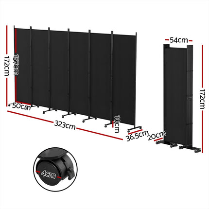 Artiss 6 Panel Room Divider Screen 323cm Wheel Fabric Black 2