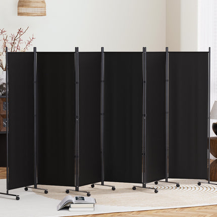 Artiss 6 Panel Room Divider Screen 323cm Wheel Fabric Black 7