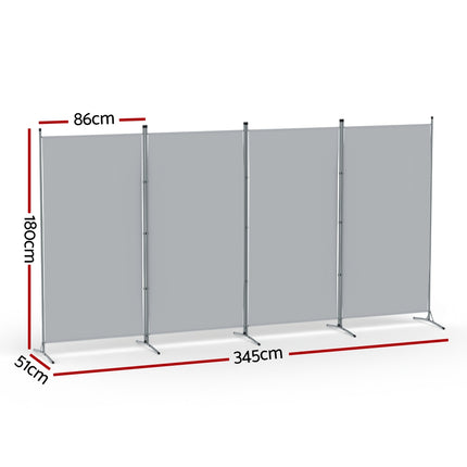Artiss 4 Panel Room Divider Screen 345x180cm Fabric Grey 2