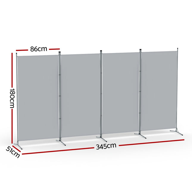 Artiss 4 Panel Room Divider Screen 345x180cm Fabric Grey 2