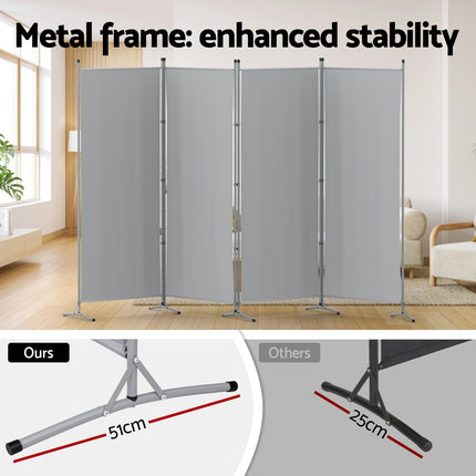 Artiss 4 Panel Room Divider Screen 345x180cm Fabric Grey 4