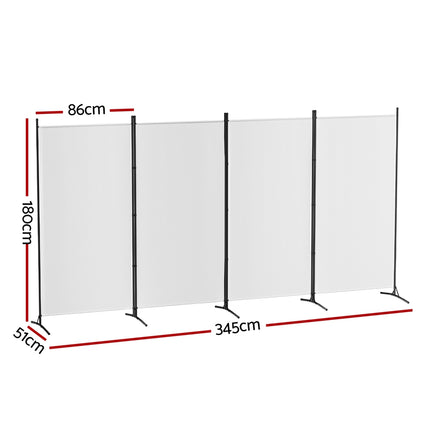 Artiss 4 Panel Room Divider Screen 345x180cm Fabric White 2