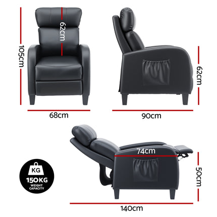 Artiss Massage Recliner Chair Small Recliner Sofa for Adults PU Leather Black 2