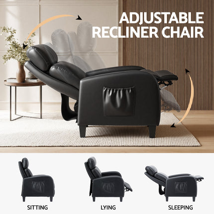 Artiss Massage Recliner Chair Small Recliner Sofa for Adults PU Leather Black 4