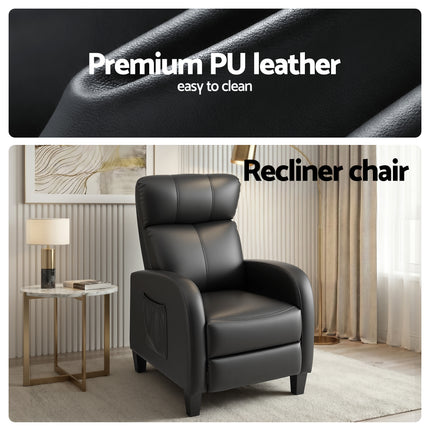 Artiss Massage Recliner Chair Small Recliner Sofa for Adults PU Leather Black 5