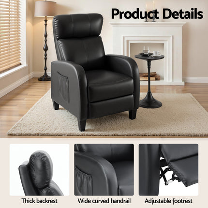 Artiss Massage Recliner Chair Small Recliner Sofa for Adults PU Leather Black 7