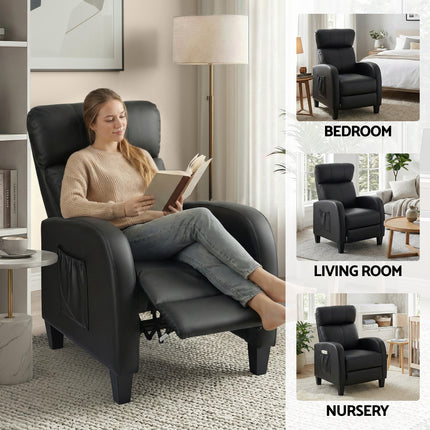 Artiss Massage Recliner Chair Small Recliner Sofa for Adults PU Leather Black 8
