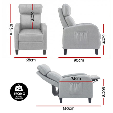 Artiss Massage Recliner Chair Small Recliner Sofa for Adults Fabric Grey 2