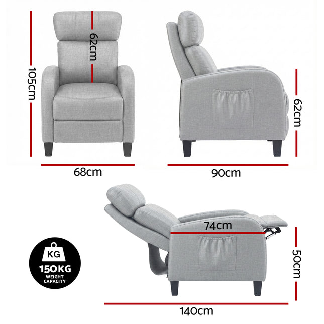 Artiss Massage Recliner Chair Small Recliner Sofa for Adults Fabric Grey 2