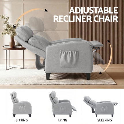 Artiss Massage Recliner Chair Small Recliner Sofa for Adults Fabric Grey 4