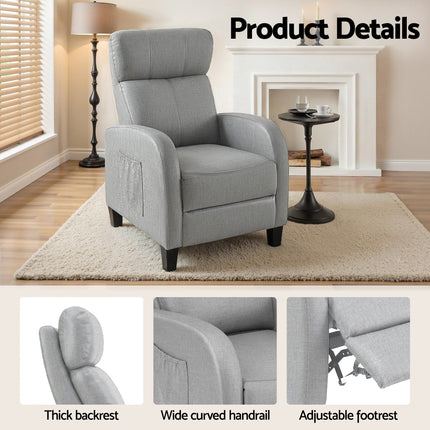 Artiss Massage Recliner Chair Small Recliner Sofa for Adults Fabric Grey 7