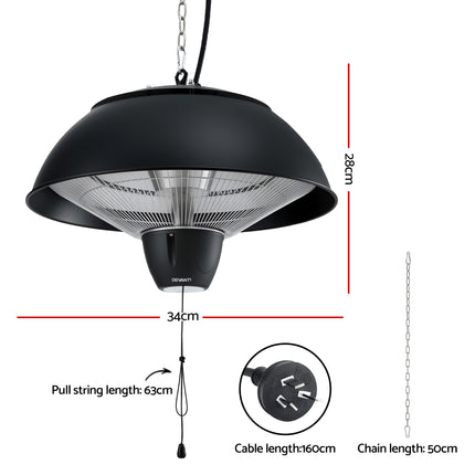 Devanti 1500W Electric Patio Infrared Heater Hanging Heaters Ceiling Mounted Remote 2