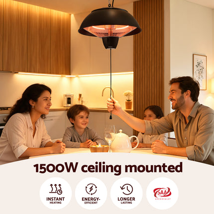 Devanti 1500W Electric Patio Infrared Heater Hanging Heaters Ceiling Mounted Remote 5