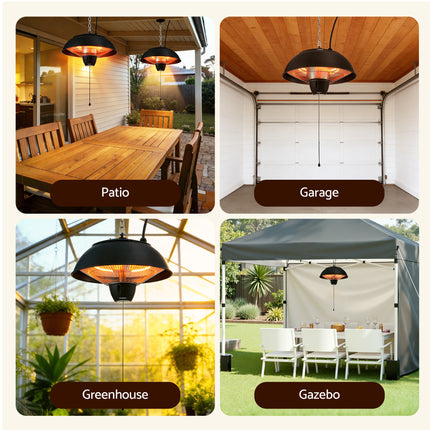Devanti 1500W Electric Patio Infrared Heater Hanging Heaters Ceiling Mounted Remote 7