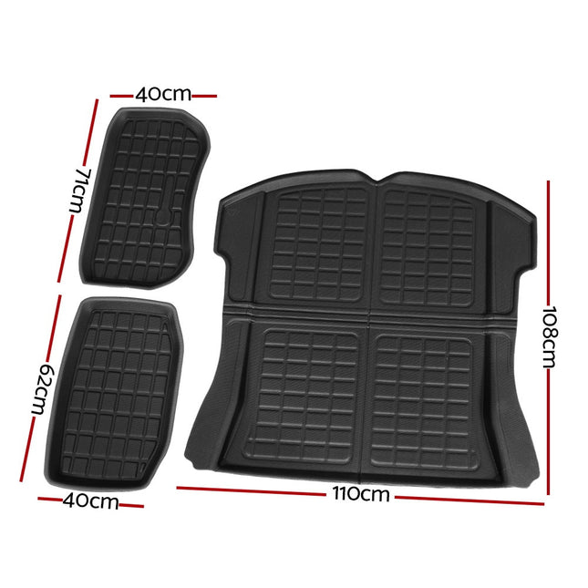 3PCS Car Rear Front Cargo Trunk Toolbox Luggage Rubber Mats for Tesla Model 3 2021-2022 2