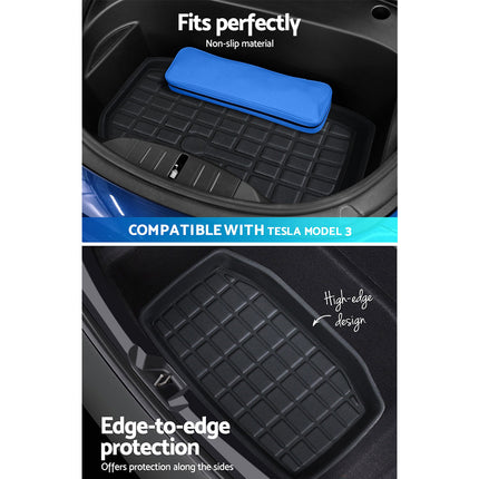3PCS Car Rear Front Cargo Trunk Toolbox Luggage Rubber Mats for Tesla Model 3 2021-2022 6