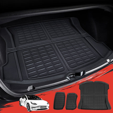 3PCS Car Rear Front Cargo Trunk Toolbox Luggage Rubber Mats for Tesla Model 3 2021-2022 7