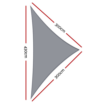 Instahut Shade Sail 3x3x4.3m Triangle 280GSM 98% Grey Shade Cloth 2
