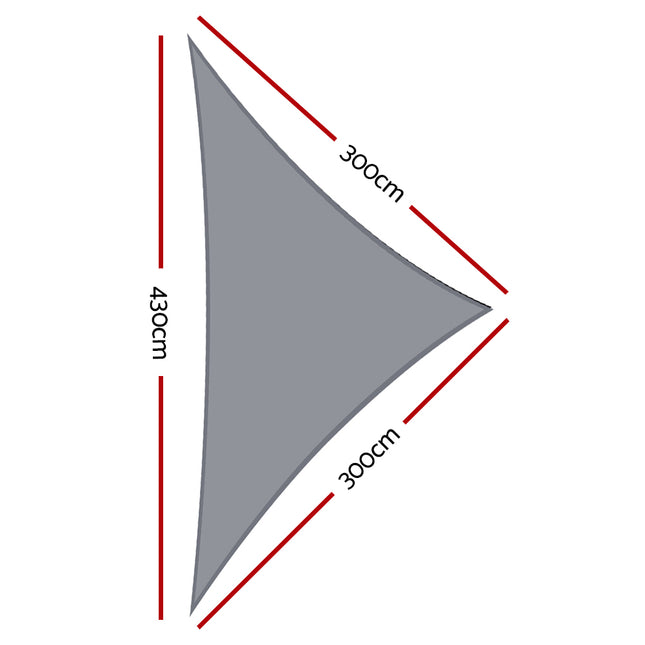 Instahut Shade Sail 3x3x4.3m Triangle 280GSM 98% Grey Shade Cloth 2