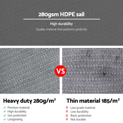 Instahut Shade Sail 3x3x4.3m Triangle 280GSM 98% Grey Shade Cloth 5