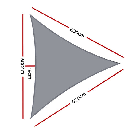 Instahut Shade Sail 6x6x6m Triangle 280GSM 98% Grey Shade Cloth 2