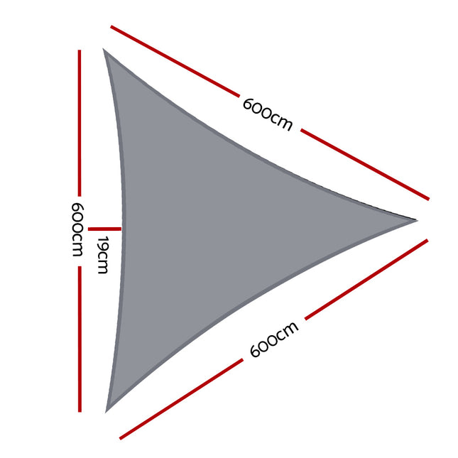 Instahut Shade Sail 6x6x6m Triangle 280GSM 98% Grey Shade Cloth 2
