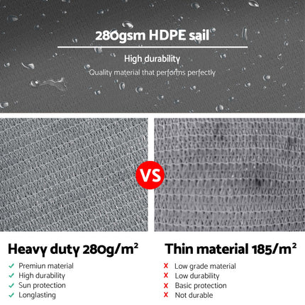 Instahut Shade Sail 6x6x6m Triangle 280GSM 98% Grey Shade Cloth 5