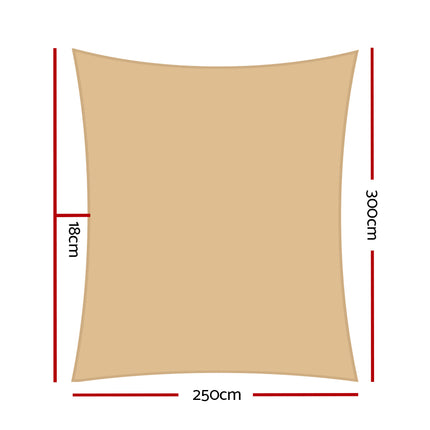 Instahut Shade Sail 2.5x3m Rectangle 280GSM 98% Sand Shade Cloth 2