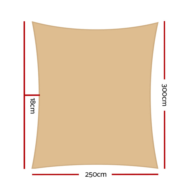 Instahut Shade Sail 2.5x3m Rectangle 280GSM 98% Sand Shade Cloth 2