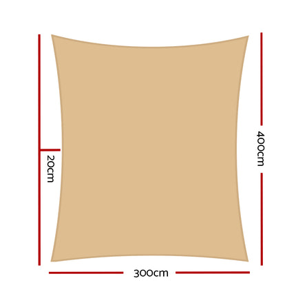 Instahut Shade Sail 3x4m Rectangle 280GSM 98% Sand Shade Cloth 2
